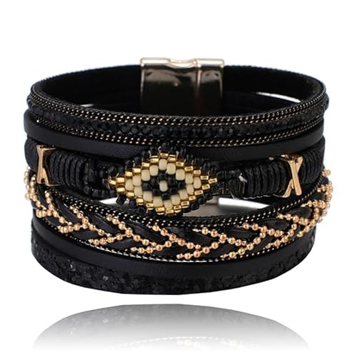 Schwarzes Damen Armband mit Kristall und goldfarbenen Details von Deja Jewels