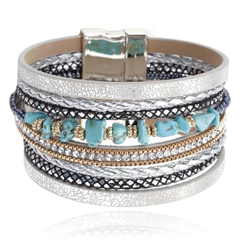 Silber Damen Armband Boho mit blauem Naturstein von Deja Jewels