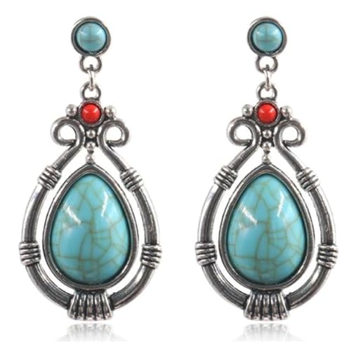 Tropfenförmige Ibiza Damen-Ohrringe mit türkisfarbenem Stein von Deja Jewels