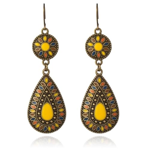Tropfenform Böhmische Ohrringe Anhänger mehrfarbig gelber Stein von Deja Jewels