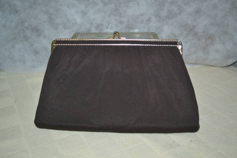 Braun Krepp/Harry Levine Geldbeutel Usa Gold Trim Kettenband Braun Hl Gold Kette Handtasche Clutch Abendtasche von DejaVuDeco