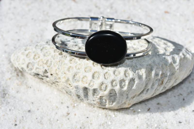 Apache Tears Stein Silber Armreif von DejaVuDesignz2