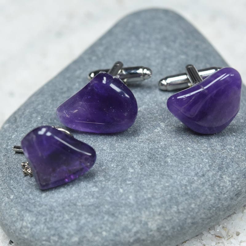 Benutzerdefinierte Amethyst Stein Manschettenknöpfe Und Krawattennadel Set - 1 Paar Tie Tack Im von DejaVuDesignz2
