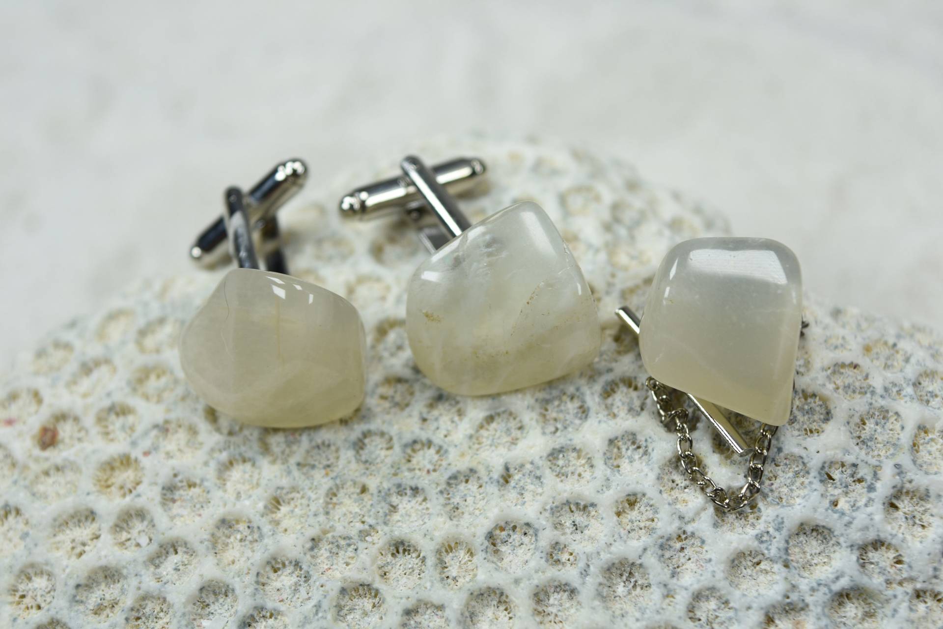 Benutzerdefinierte Mondstein Manschettenknöpfe Und Krawattennadel Set - 1 Paar Tie Tack Im von DejaVuDesignz2