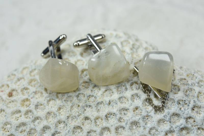 Benutzerdefinierte Mondstein Manschettenknöpfe Und Krawattennadel Set - 1 Paar Tie Tack Im von DejaVuDesignz2