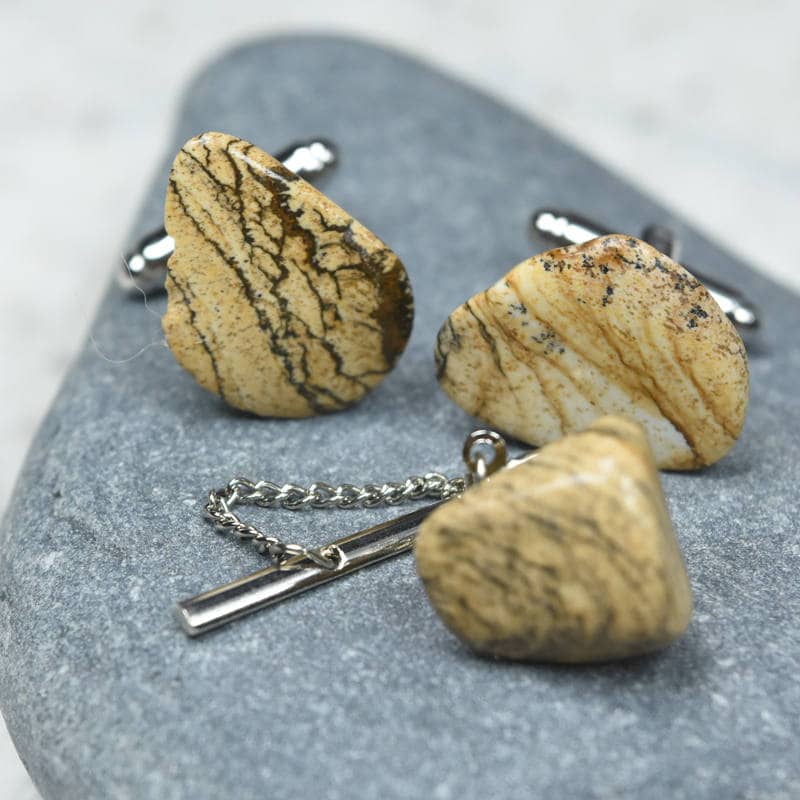 Eigenes Bild Jaspis Stein Manschettenknöpfe Und Krawattennadel Set - 1 Paar Tie Tack Im von DejaVuDesignz2