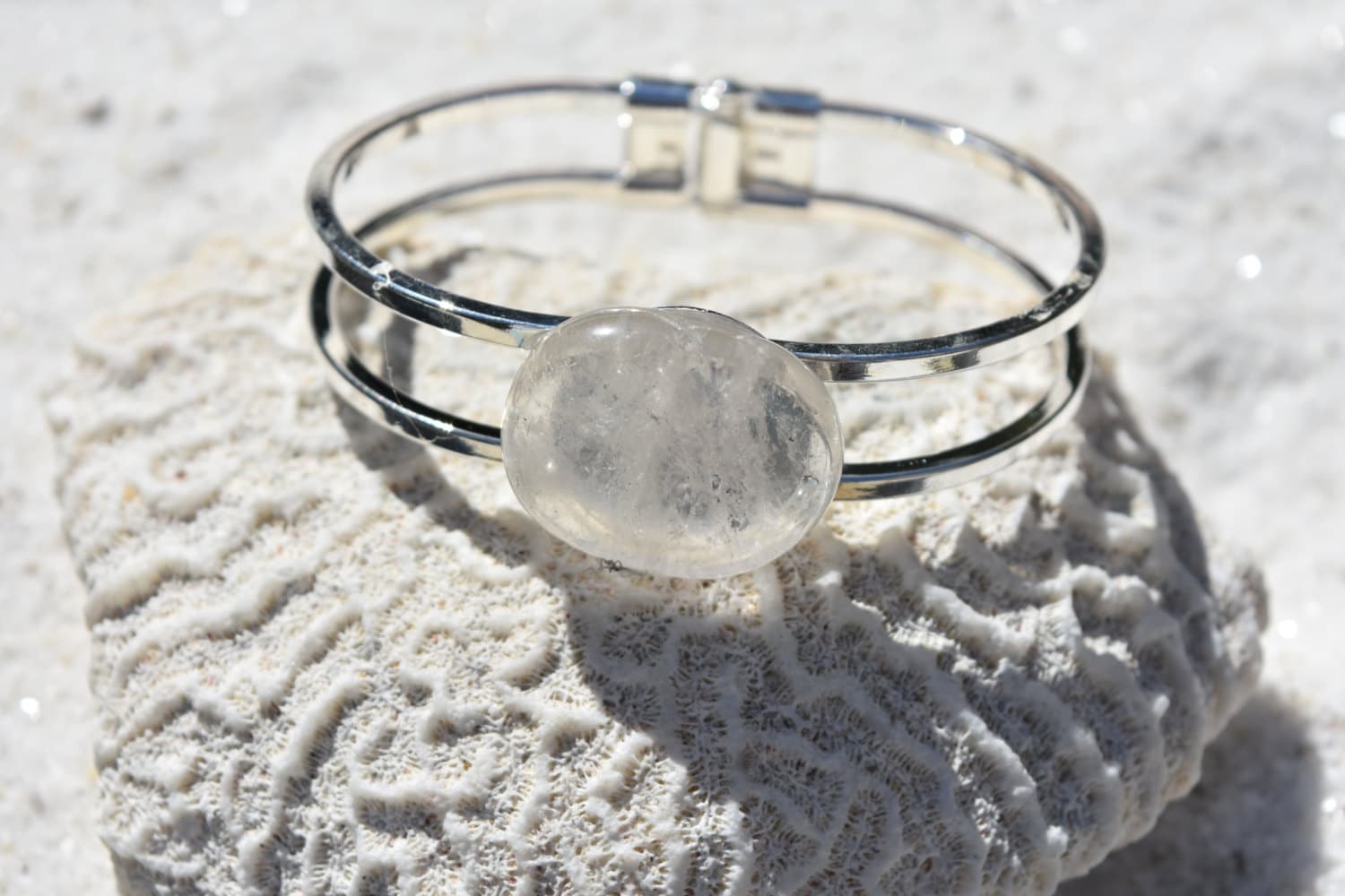 Klare Kristall Quarz Stein Silber Armreif Manschette Armband von DejaVuDesignz2