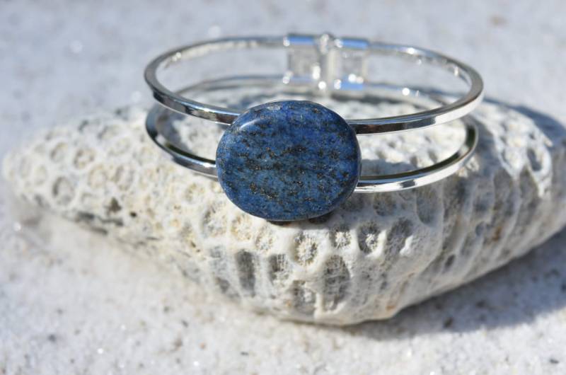 Lapislazuli Stein Silber Armreif Manschette von DejaVuDesignz2
