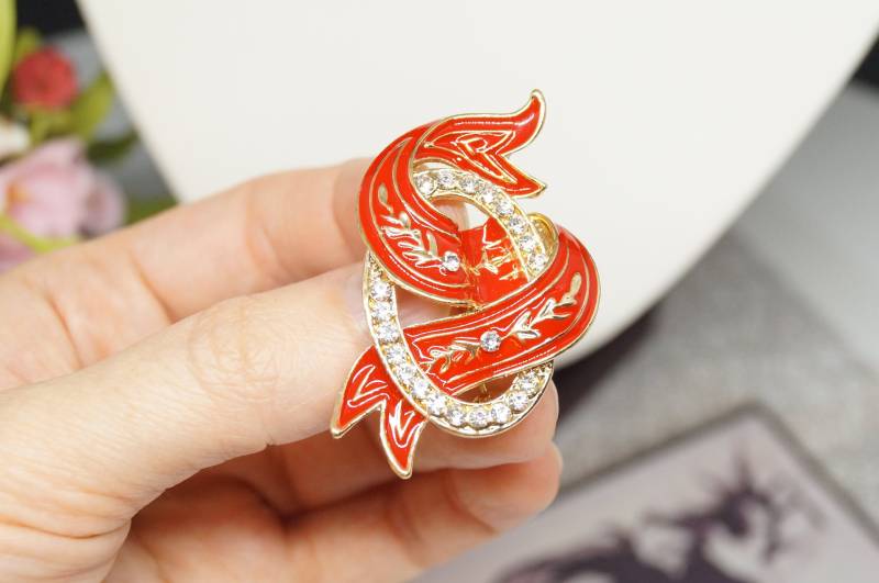 Rote Schleife Initial Brosche Buchstabe S Anstecknadel, Edwardian Stil von DejavuVintageBoutiq