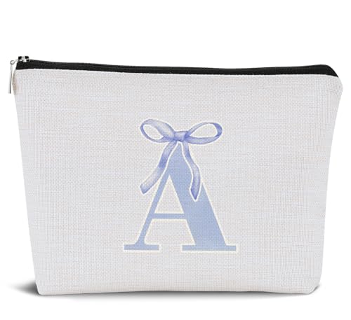 Dejfel Make-up-Tasche mit Monogramm für Damen, rosa Schleife, Kosmetiktasche, adrette Make-up-Tasche, ästhetische Make-up-Tasche, Kokette, adrette Sachen, Mädchen-Make-up-Tasche mit Reißverschluss, von Dejfel