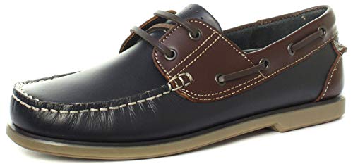 Dek, Bootsschuhe für Herren, marineblau und braun, Leder, mit Schnürung, Größe 39-47, - Navy/Brown - Größe: 43 EU von Dek