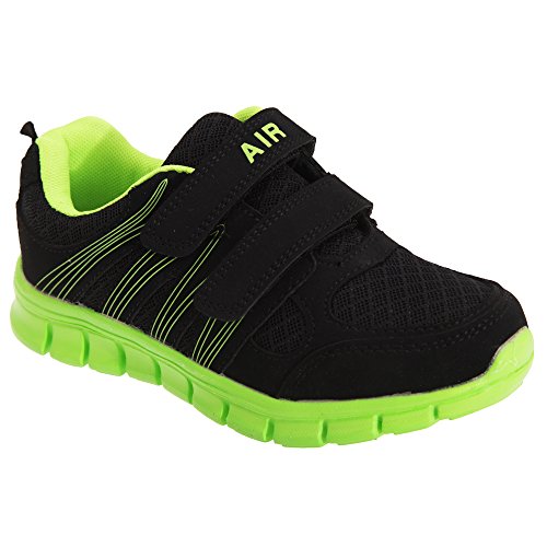 Dek Jungen Klettverschluss Super Leicht Jogger Turnschuhe Schwarz/Limette - Limettengrün, 1 UK von Dek