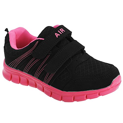 Dek Mädchen Klettverschluss Super Leicht Jogger Turnschuhe Schwarz/Fuchsia - Fuchsia, 2 UK von Dek