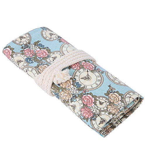 Dekaim Bleistiftrolle mit Rosen-Uhr-Muster, Federmäppchen mit 48 Löchern, großes Fassungsvermögen, Federmäppchen für Schreibwaren, Stifthalter, Farbstifte, 32,6 x 22,6 cm, mehrfarbig, 60_x_180_cm von Dekaim