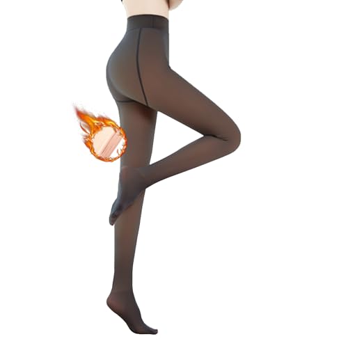 Dekewe Thermo Strumpfhose Damen - Schwarz 220G Strumpfhosen Damen Winter Warm und Dick Fleece Thermostrumpfhosen für Damen Winter Durchscheinend Hoch Tailliert Strumpfhose von Dekewe