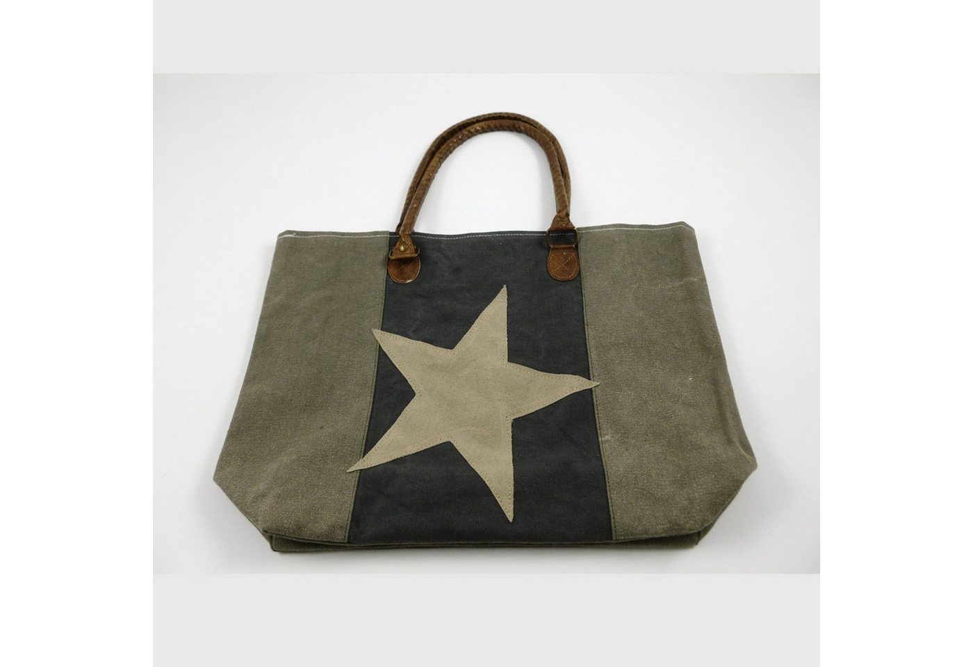 Deko AS Shopper Shopping-Bag mit Stern - grau-beige - 45 x 32 cm - 74162 (1-tlg., 1 Stück), Sternmotiv Vorderseite von Deko AS