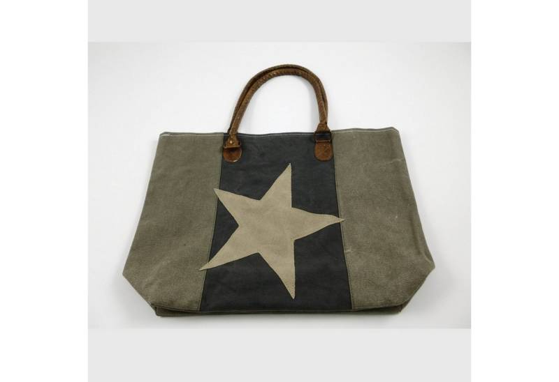 Deko AS Shopper Shopping-Bag mit Stern - grau-beige - 45 x 32 cm - 74162 (1-tlg., 1 Stück), Sternmotiv Vorderseite von Deko AS