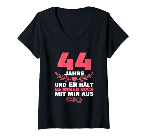 Damen Sternenhochzeit Frau 44. Hochzeitstag T-Shirt mit V-Ausschnitt Damen Sternenhochzeit Frau 44. Hochzeitstag T-Shirt mit V-Ausschnitt von Deko zum 44. Hochzeitstag Frau