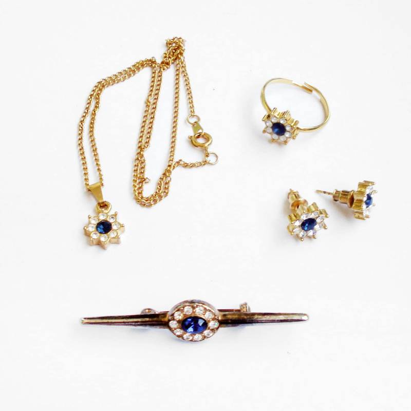 Vintage Clear Blue Strass Royal Style Schmuck Set von DekoLet