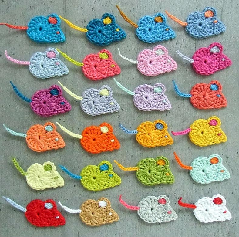 2 Mäuse Gehäkelt, Applikation, Farbe Wählbar von DekoManufaktur