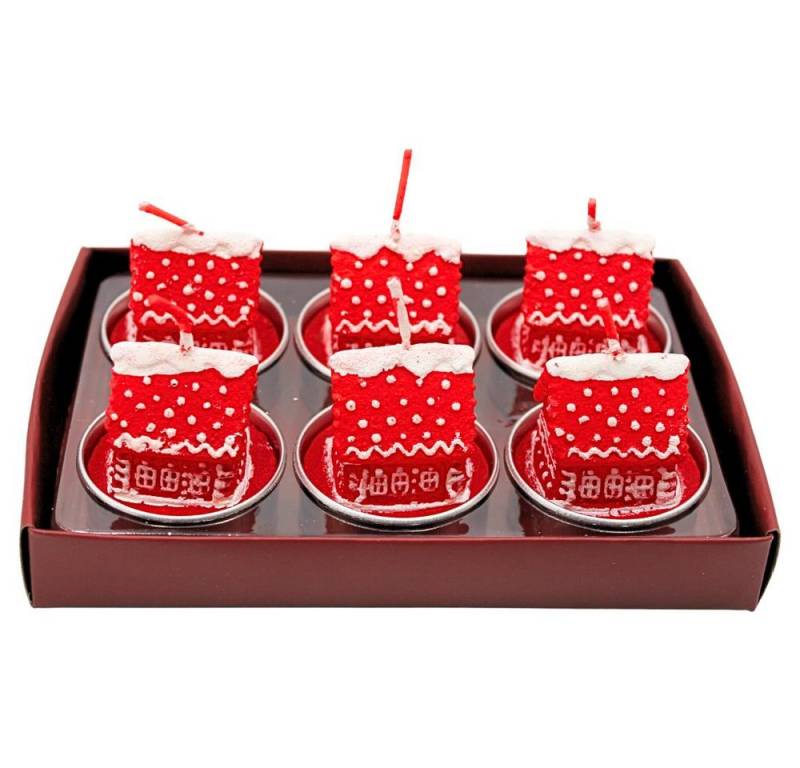 Dekohelden24 Tragetasche 6er Set Teelicht Weihnachtskugel - Christbaumkugel in rot, Maße je (6er Set) von Dekohelden24