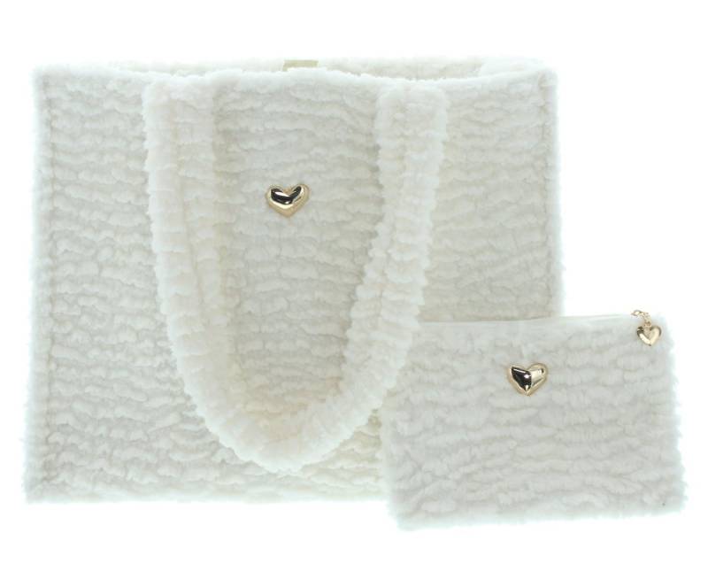 Dekoleidenschaft Handtasche "Kuschelweich" Tasche + Kosmetiktasche in offwhite, Damen Henkeltasche, mittelgroß, weiß, Schultertasche, Taschenset von Dekoleidenschaft