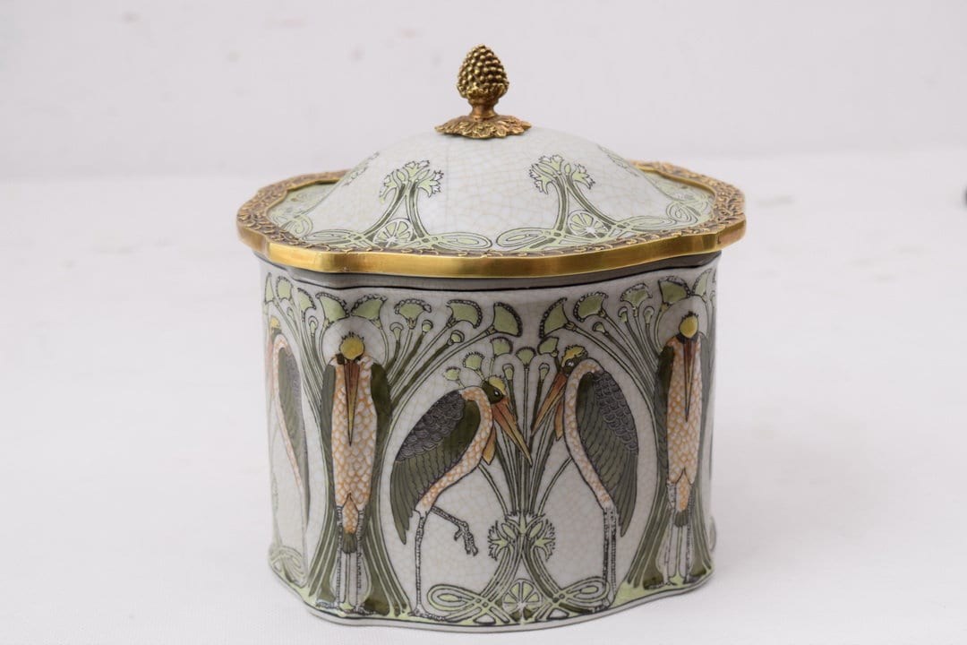 Vintage Jugendstil Porzellan Schatulle - Marabou Vogel Design von DekorStyle