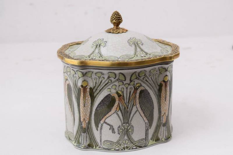 Vintage Jugendstil Porzellan Schatulle - Marabou Vogel Design von DekorStyle