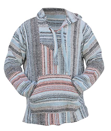 Del Mex Deluxe Mexikanischer Baja Hoodie Sweatshirt Pullover Jerga Surf Poncho Drogendecke, Weiß/Rost/Blau, XX-Large von Del Mex