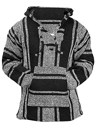 Klassischer mexikanischer Baja Hoodie Pullover - Schwarz - Medium von Del Mex