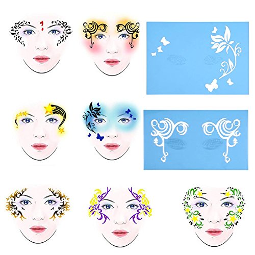 Delaman Gesichts Lack Stencil Wiederverwendbare Tätowierung Malerei Template Körper Kunst Blumen Gesichts Make-up Design Tools 7style / Set ( Muster : #1 ) von Delaman