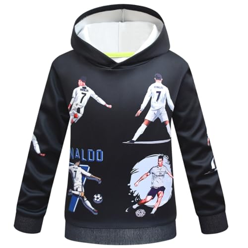 Delanhon Kinder Jungen No.7 Match Football Fans Hoodies Unisex Casual 3D Cool Hoody Sweatshirt Pullover Geschenke, Schwarz , 6-7 Years von Delanhon