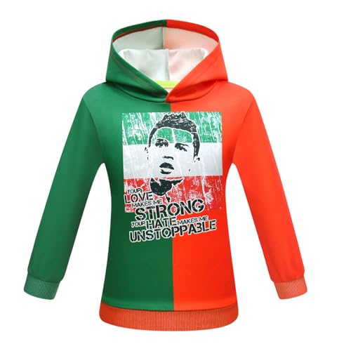Delanhon Kinder Jungen No.7 Match Football Fans Hoodies Unisex Casual 3D Cool Hoody Sweatshirt Pullover Geschenke, rotgrün, 7-8 Years von Delanhon