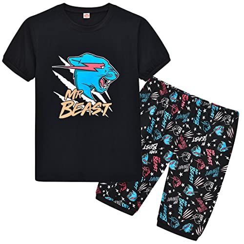 Kinder Jungen Mädchen Berühmter Youtuber Gamer brüllender Leopard Beleuchtung Katzendruck Pyjama Jugendliche Teenager Pjs Set 7-13 Jahre, kurz, 6-7 Jahre von Delanhon