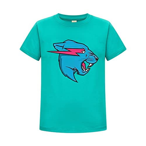 Kinder Jungen T-Shirt mit berühmtem Youtuber Gamer Esprots Logo Beleuchtung Katze Druck Mädchen Sommer 100% Baumwolle Top Tees, grün, 7-8 Jahre von Delanhon