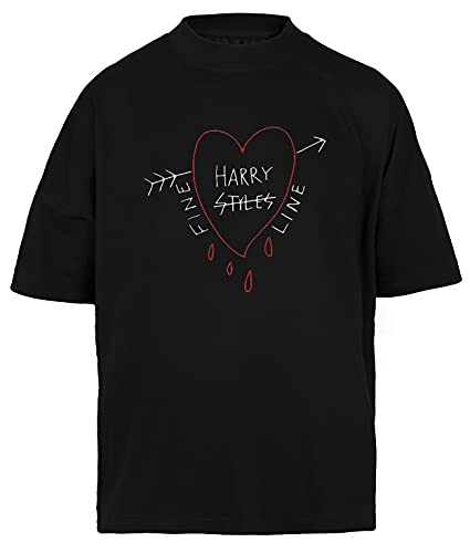 Fine Line Heart T-Shirt Baggy Herren Damen Unisex Schwarz Men's Women's Black von Delavi