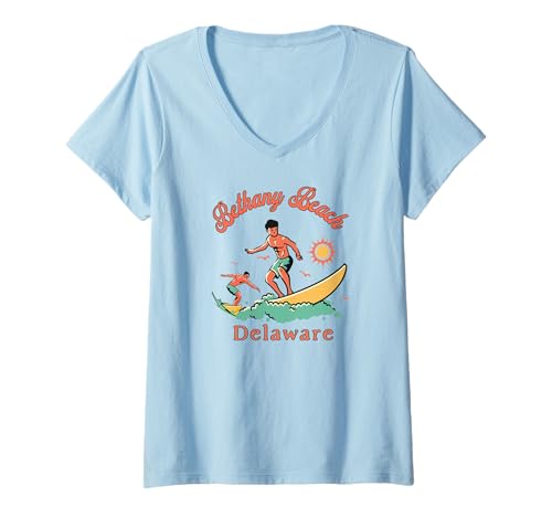 Damen Delaware Bethany Beach Surfer DE Surfen Strand Urlaub T-Shirt mit V-Ausschnitt Damen Delaware Bethany Beach Surfer DE Surfen Strand Urlaub T-Shirt mit V-Ausschnitt von Delaware Surfer Surfing Wear