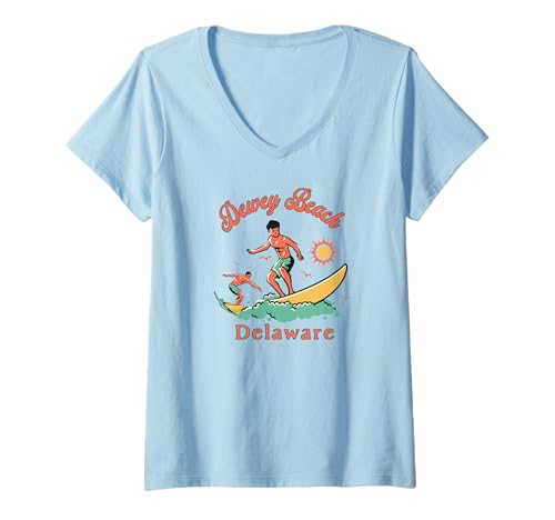 Damen Delaware Dewey Beach Surfer DE Surfen Strand Urlaub T-Shirt mit V-Ausschnitt Damen Delaware Dewey Beach Surfer DE Surfen Strand Urlaub T-Shirt mit V-Ausschnitt von Delaware Surfer Surfing Wear