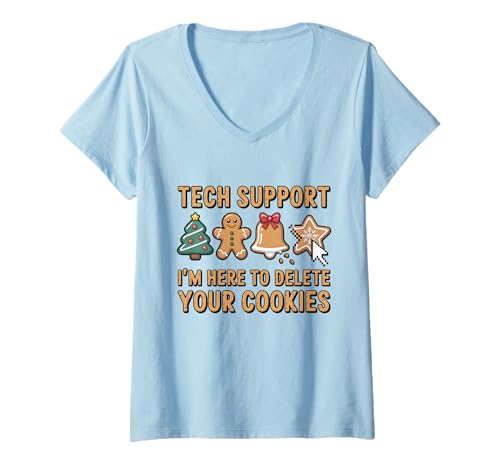 Damen Es hilft Christmas Tech Support Ich Bin Hier, um Cookies zu löschen T-Shirt mit V-Ausschnitt von Delete Cookies Tech Support Christmas Men Women
