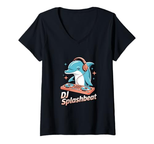 Damen DJ Splashbeat Delfin DJ EDM Rave Festival Sound T-Shirt mit V-Ausschnitt Damen DJ Splashbeat Delfin DJ EDM Rave Festival Sound T-Shirt mit V-Ausschnitt von Delfin DJ Musik Rave Festival Club EDM Humor