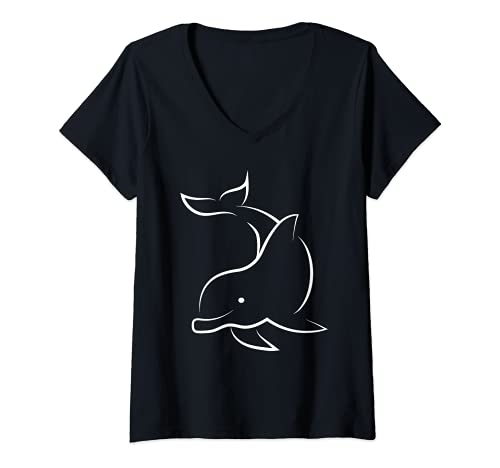Damen Delfin Delfine Ozean Meerestiere Delphin Retro Cooler Delfin T-Shirt mit V-Ausschnitt von Delfin Delfine Designs Kollektion
