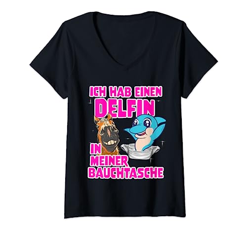 Damen Delfin in meiner Bauchtasche Honk Party Outfit Malle Isi T-Shirt mit V-Ausschnitt Damen Delfin in meiner Bauchtasche Honk Party Outfit Malle Isi T-Shirt mit V-Ausschnitt von Delfin in Bauchtasche Sommerhit Malle Party Outfit