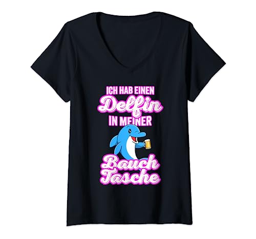 Damen Delfin Bauchtasche Honk Malle Opening Party Isi T-Shirt mit V-Ausschnitt von Delfin in meiner Bauchtasche Isi Malle Hit Honk