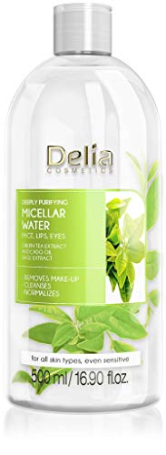 Delia Cosmetics – Reinigendes Mizellarwasser- Gesichtsreiniger mit Grüntee-Extrakt & Avocado-Öl - Tiefenreinigung, erfrischend - reduzierte Talgproduktion - 500ml von Delia Cosmetics