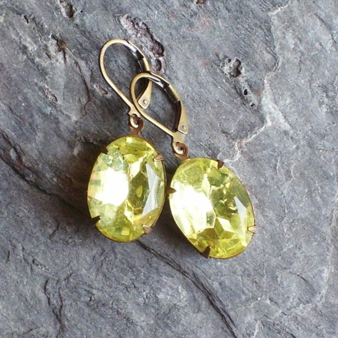 Citrin Glasjuwel Ohrringe Vintage-stil, Messing Überzogen von DelicateIndustry1