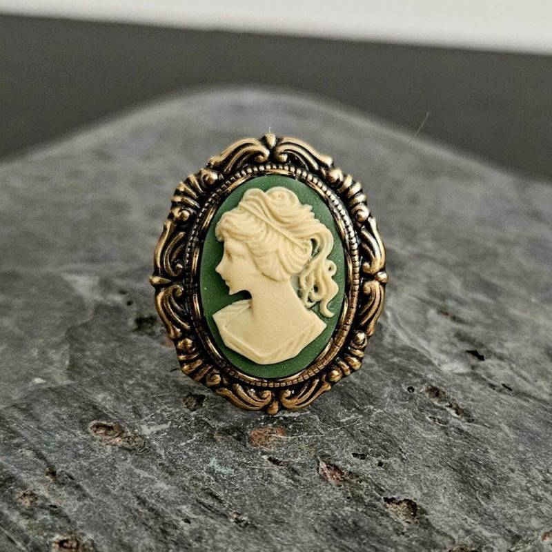Grüner Kamee Ring, Ring Antik, Bronze Jane Austen Schmuck, Geschenkidee Für Leseratten, Mama von DelicateIndustry1