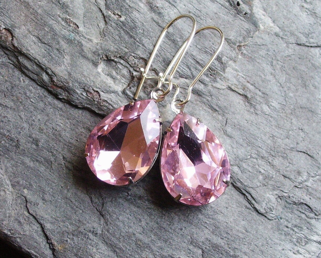 Rosa Juwelenohrringe, Rosa Teardrop-Ohrringe, Brautjungferohrringe, Nachlassstilohrringe, Brautohrringe, Geschenkideen Für Mama von DelicateIndustry1