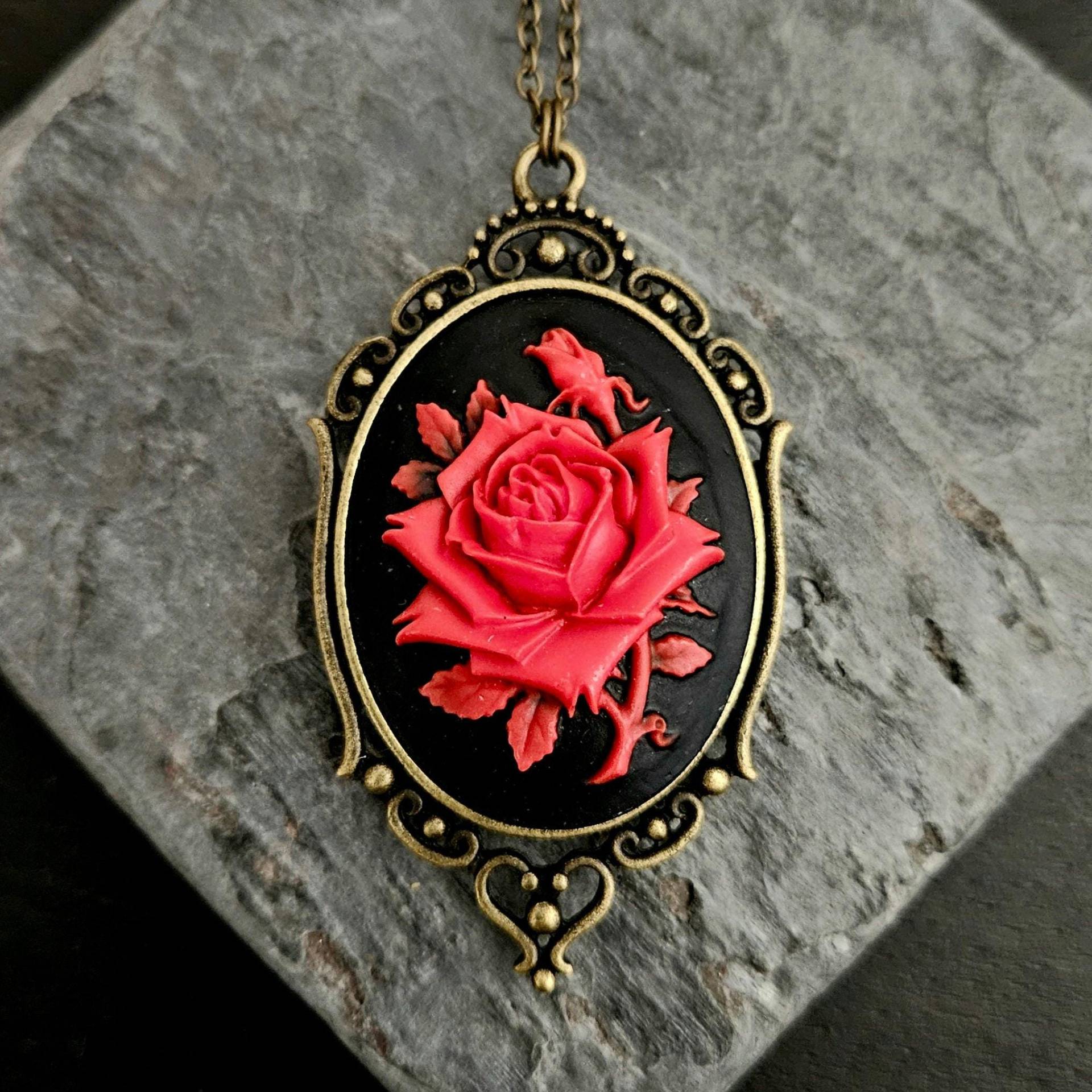 Rose Kamee Halskette, Halskette Mit Roter Rose, Lange Schmuck, Geschenk Für Sie, Urlaub Geschenkideen von DelicateIndustry1