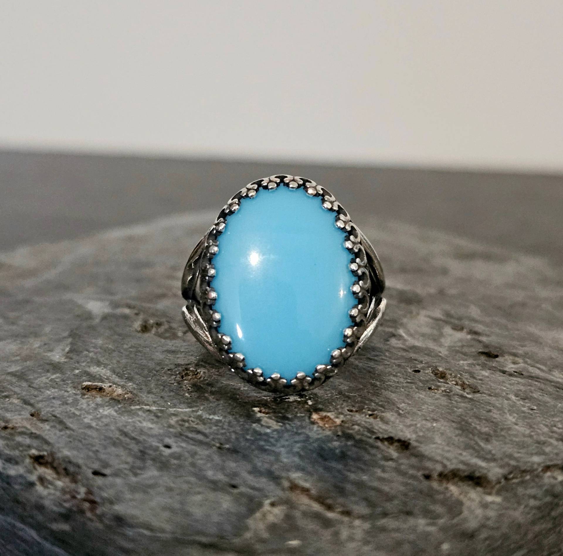 Türkisfarbener Glasring, Antiker Silberring, Türkisring, Blauer Geschenkideen Für Den Urlaub, Mama, Geschenk Teenager von DelicateIndustry1