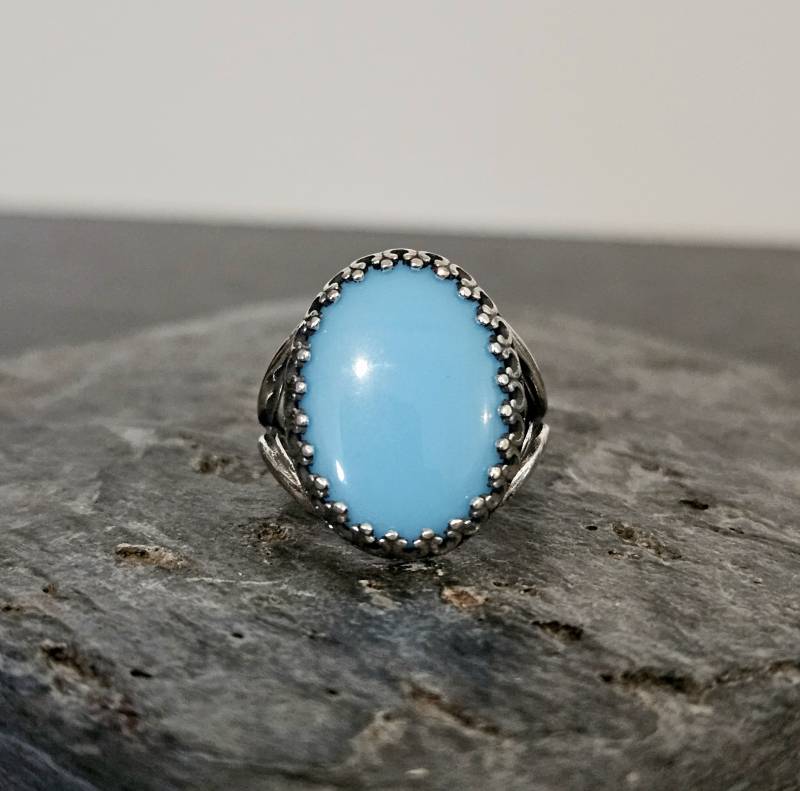 Türkisfarbener Glasring, Antiker Silberring, Türkisring, Blauer Geschenkideen Für Den Urlaub, Mama, Geschenk Teenager von DelicateIndustry1